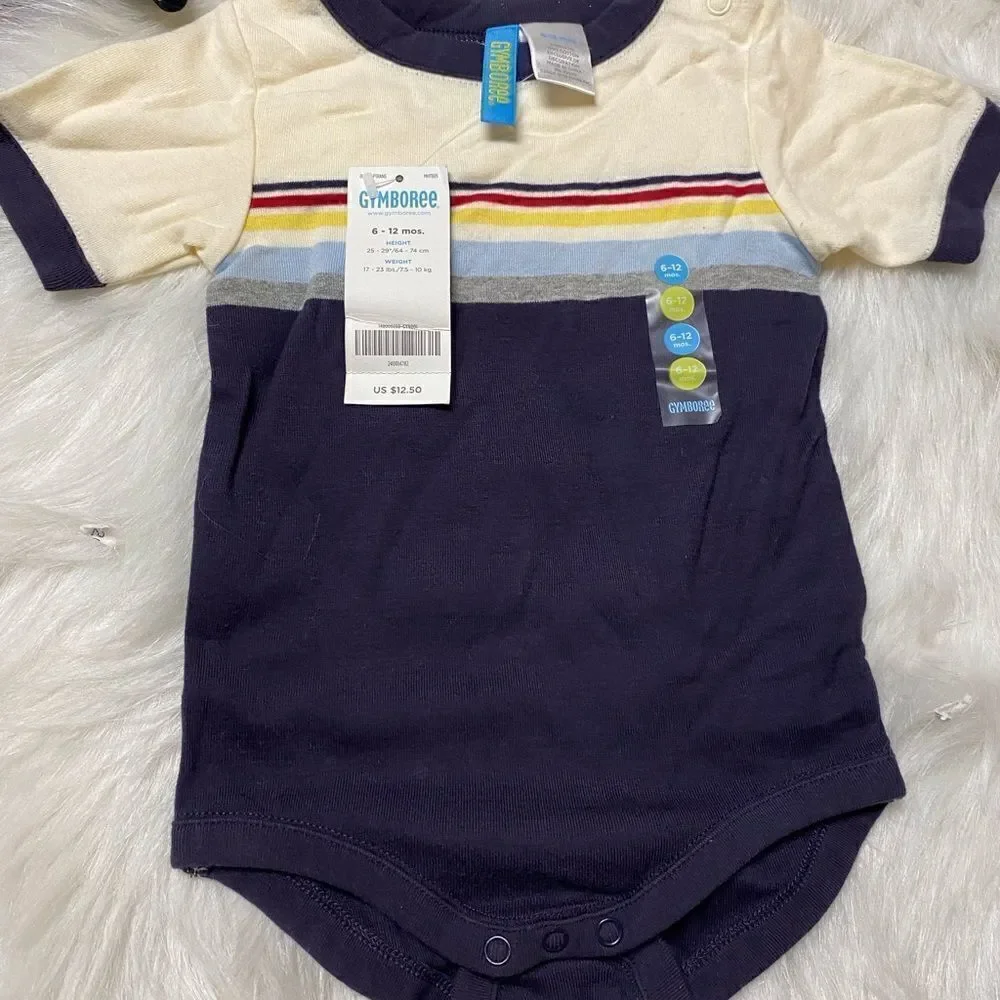 Gymboree romper size 6 to 12 Mos. Black and gray w/ yellow and white trim. NWT